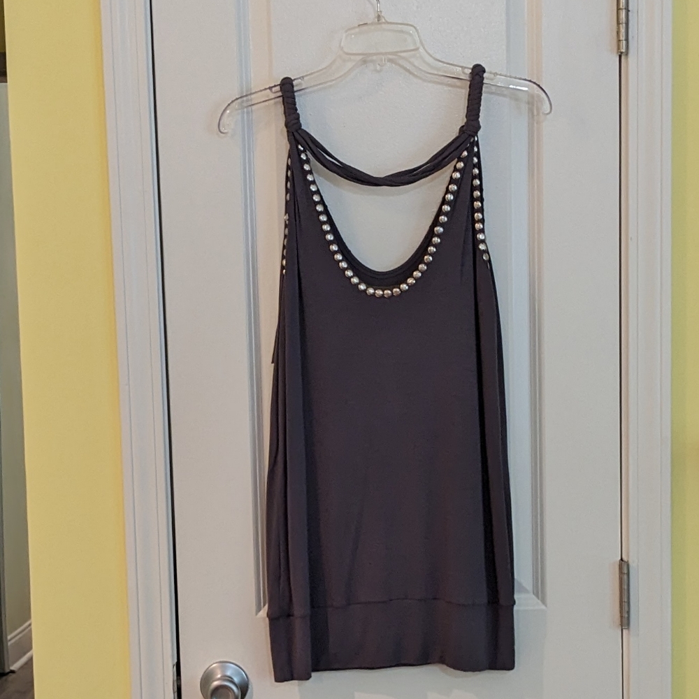 Grey Rocker Tank Top With Metallic Accents - Picture 2 of 4